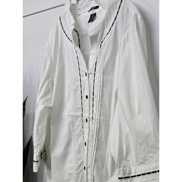 Autograph Woman Boho Embroidered Ribbon Detail Collarless Button Up Blouse SZ 3X - Picture 6 of 6